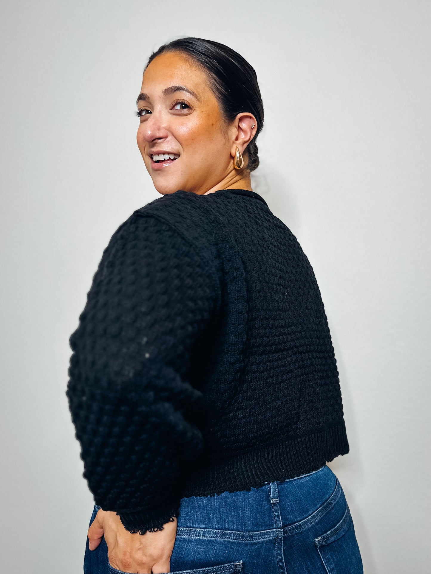 Raven Black Waffle Sweater