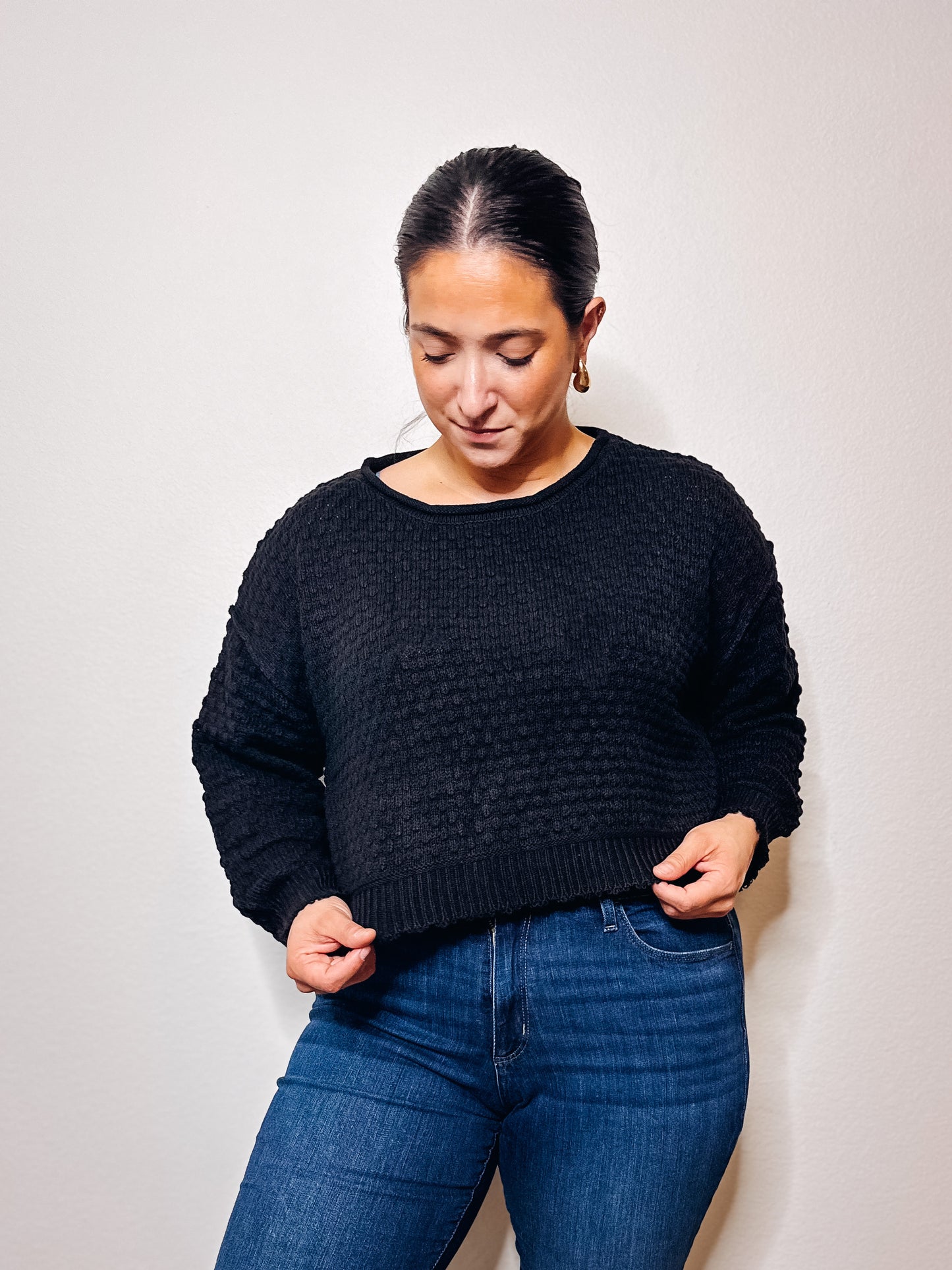Raven Black Waffle Sweater