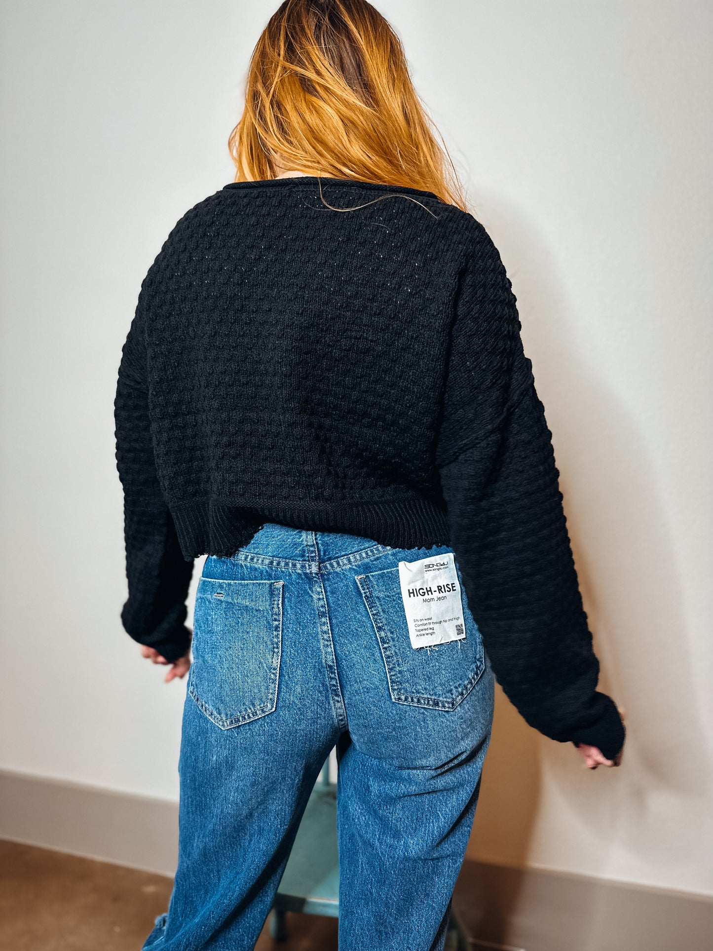 Raven Black Waffle Sweater