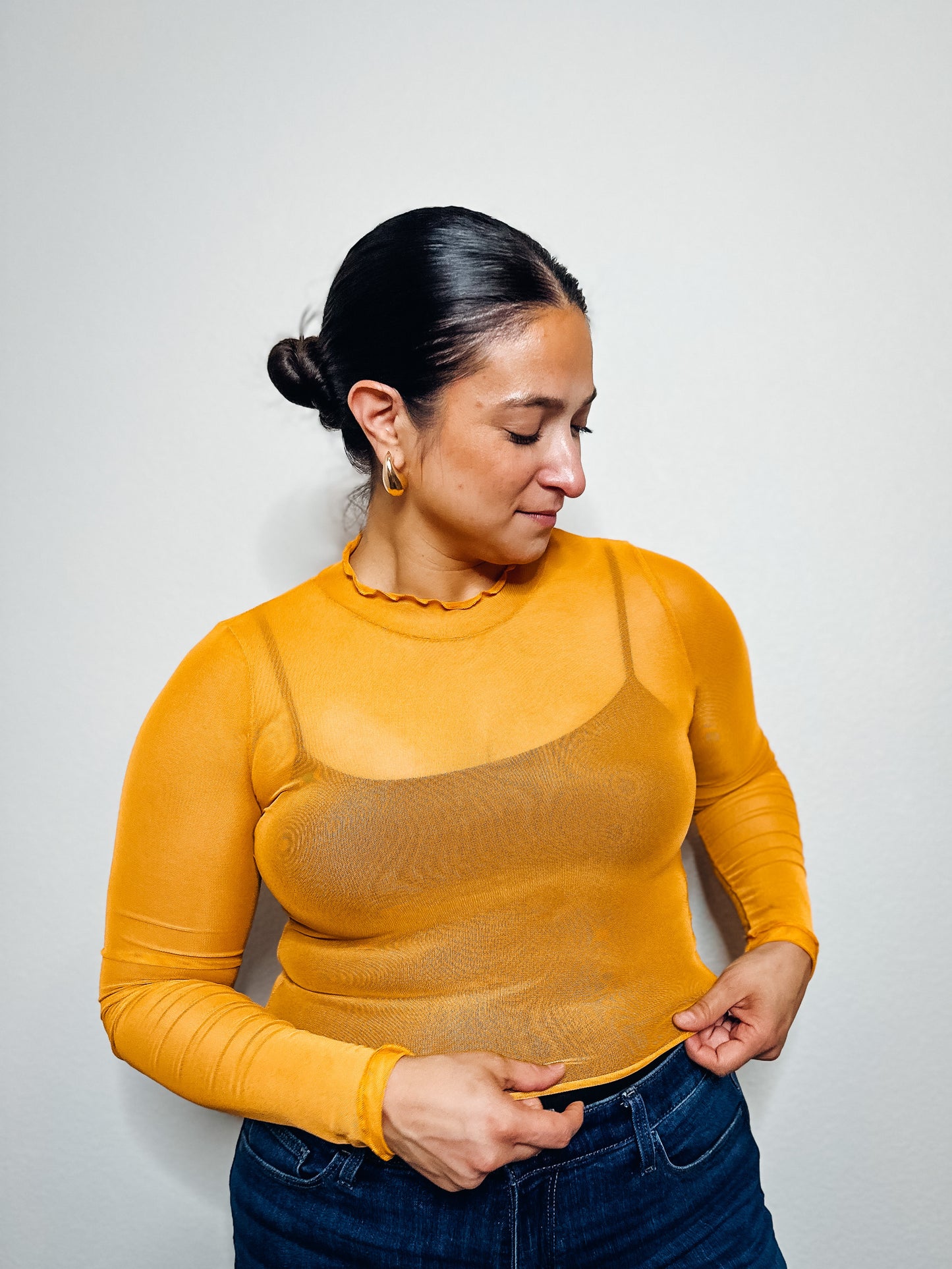 Marigold Mesh Cropped Long Sleeve Top