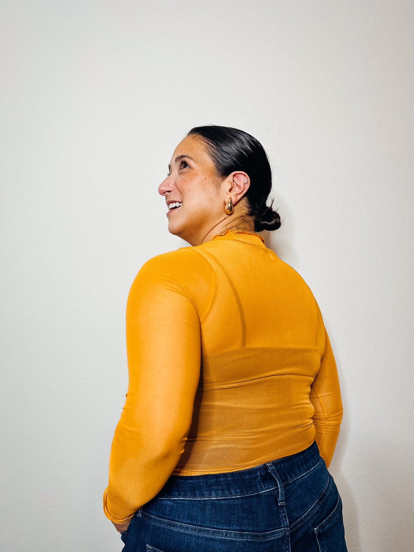 Marigold Mesh Cropped Long Sleeve Top