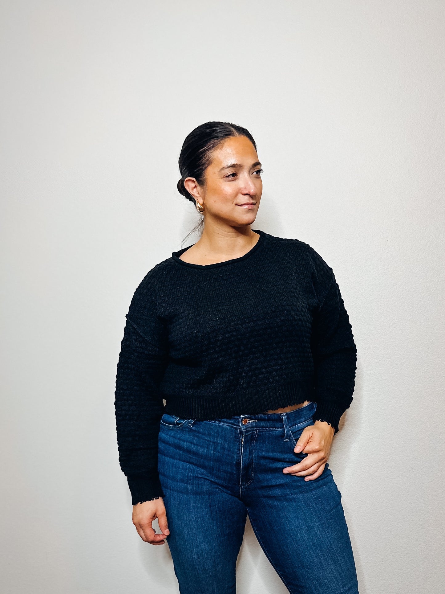Raven Black Waffle Sweater