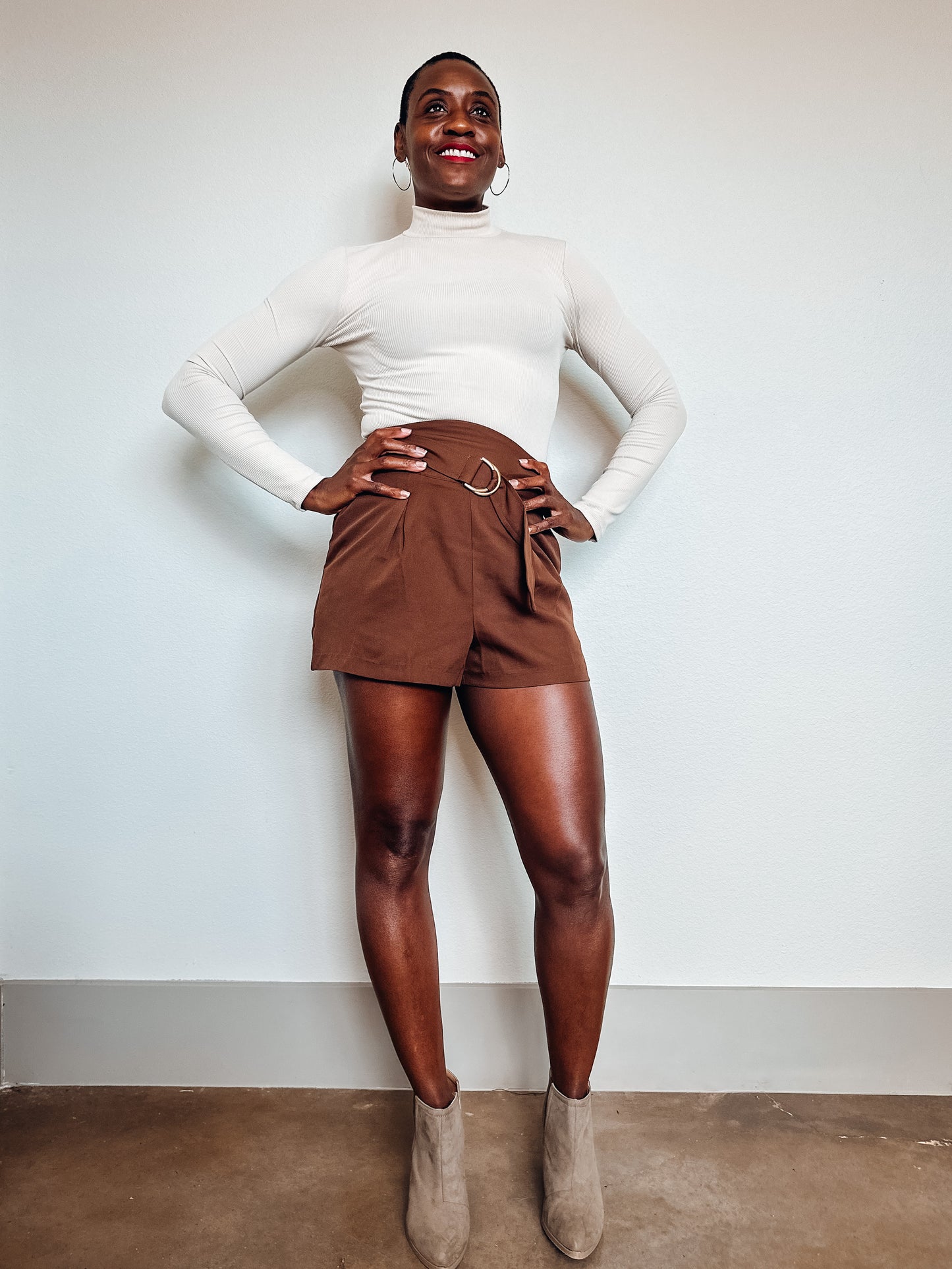 Cafe Mocha Belted Woven Shorts