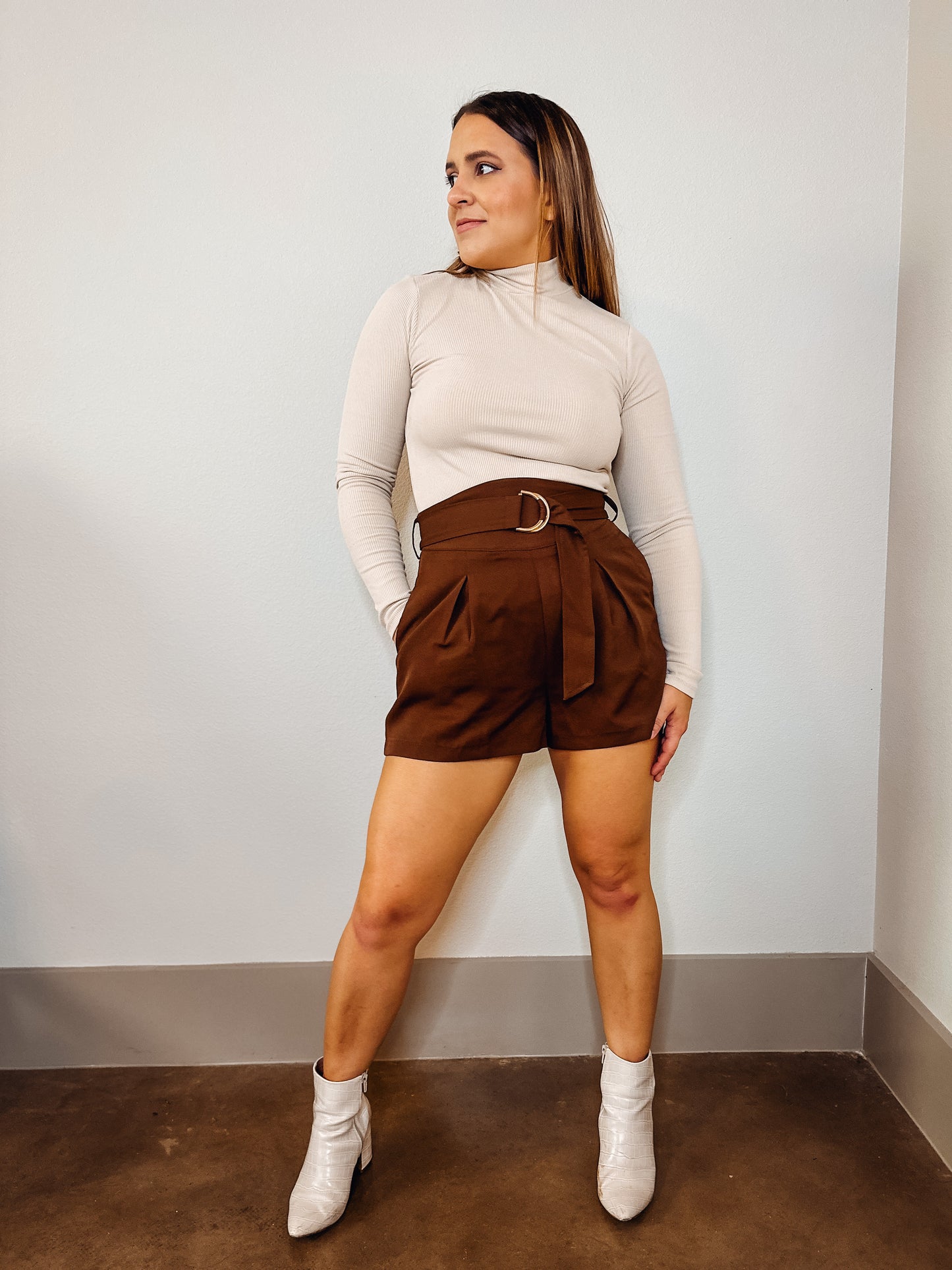 Cafe Mocha Belted Woven Shorts