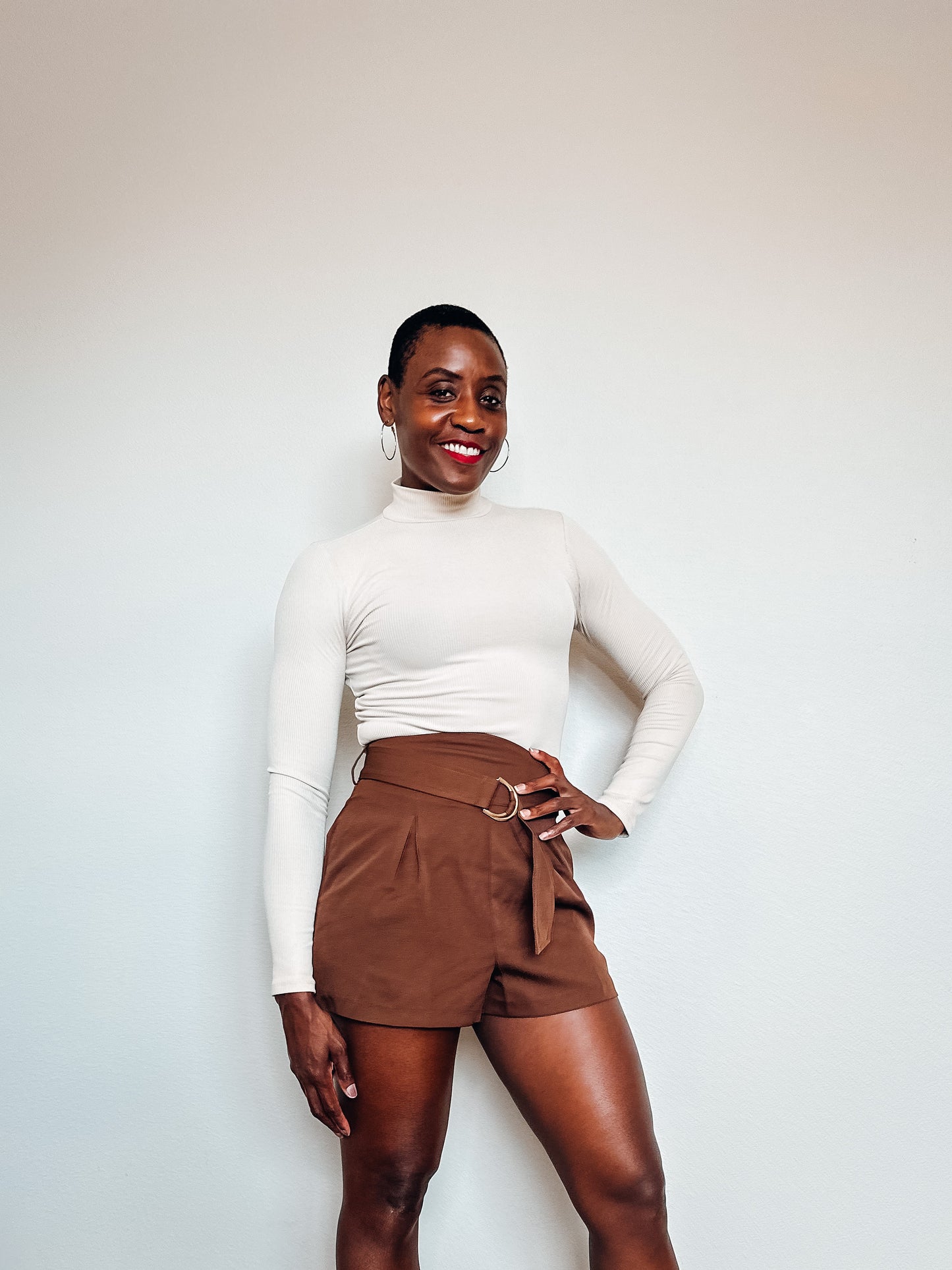 Cafe Mocha Belted Woven Shorts