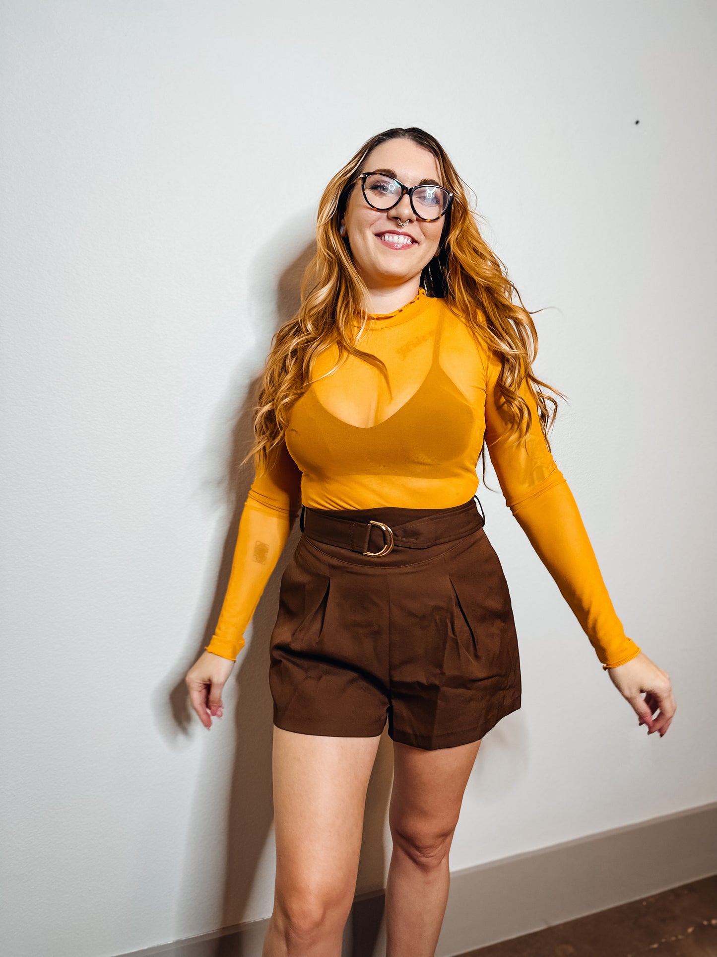 Marigold Mesh Cropped Long Sleeve Top