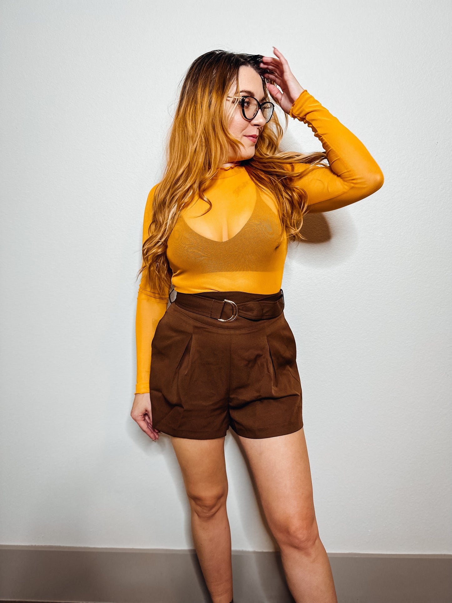 Marigold Mesh Cropped Long Sleeve Top