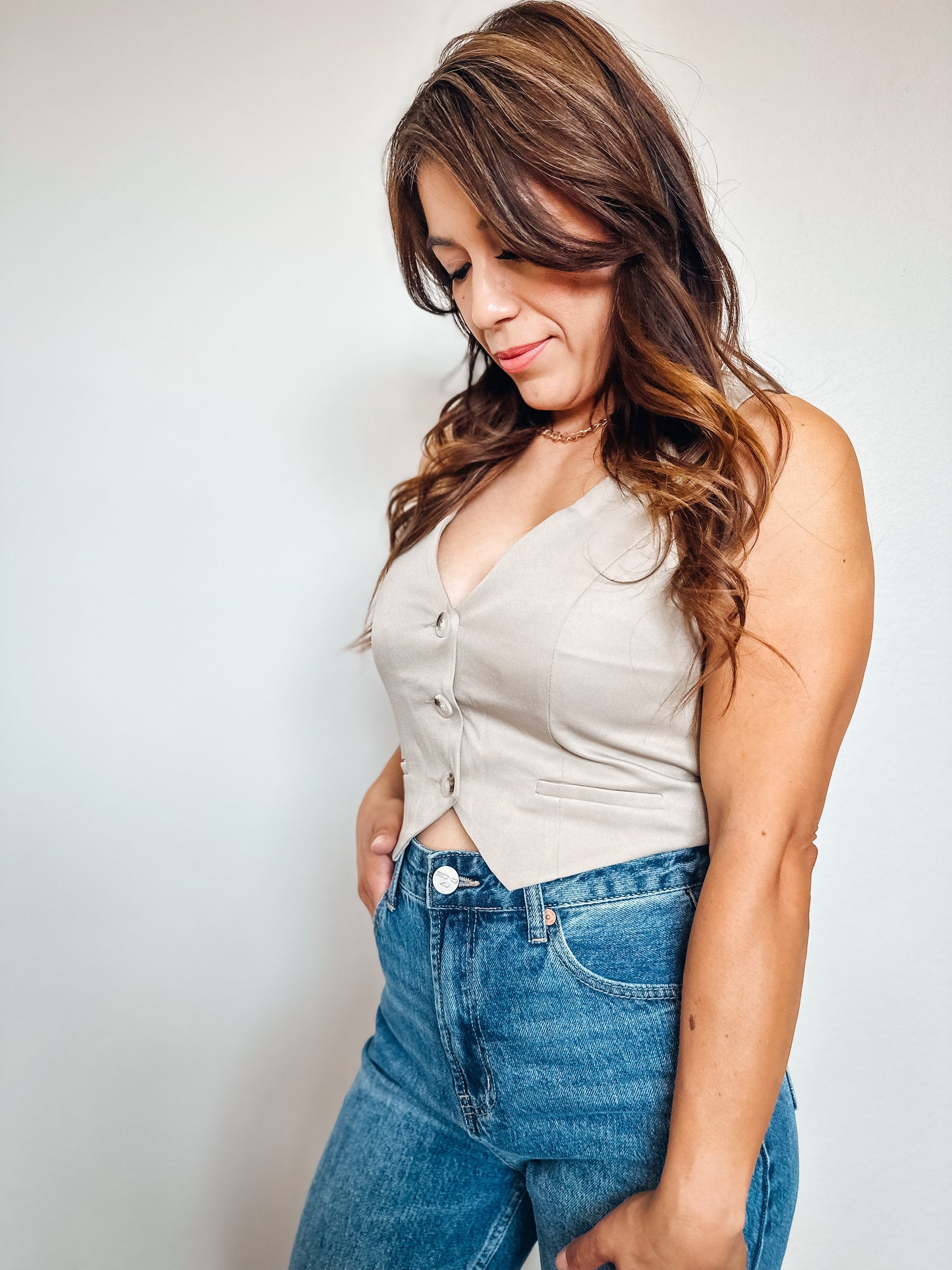 Hazelnut Cropped Waistcoat