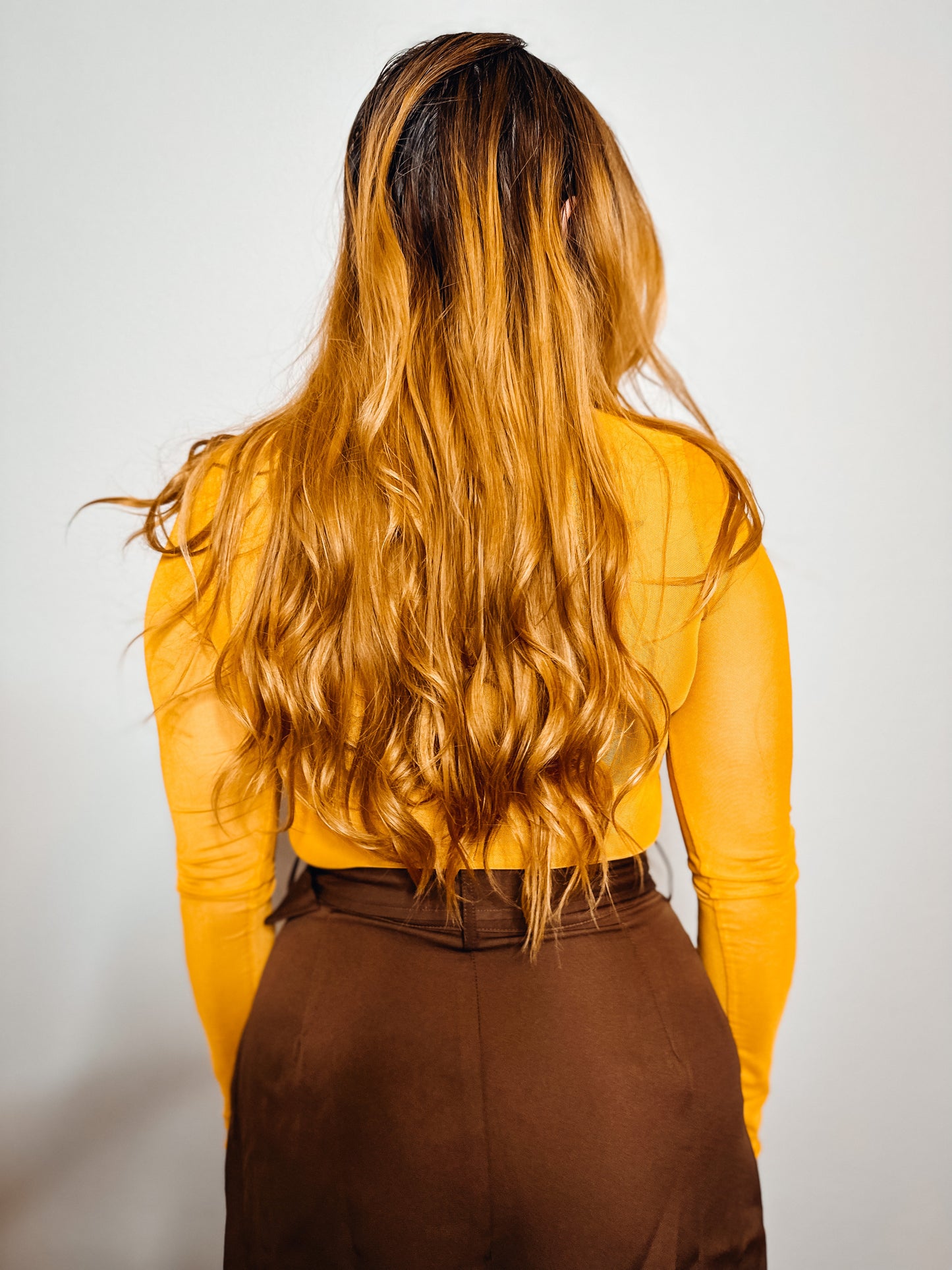 Marigold Mesh Cropped Long Sleeve Top