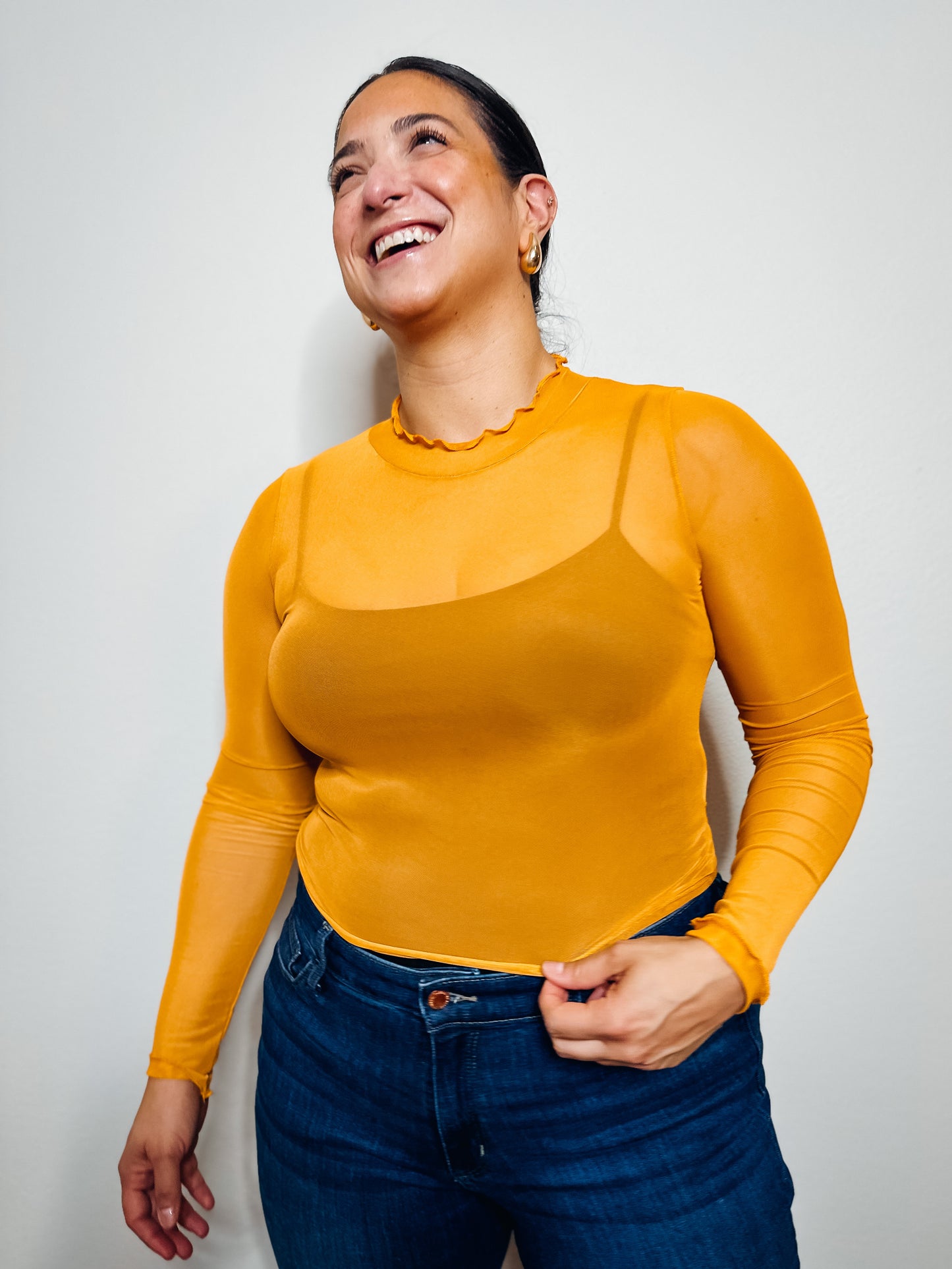 Marigold Mesh Cropped Long Sleeve Top