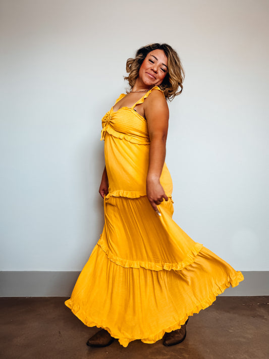 Golden Harvest Ruffle Maxi Dress