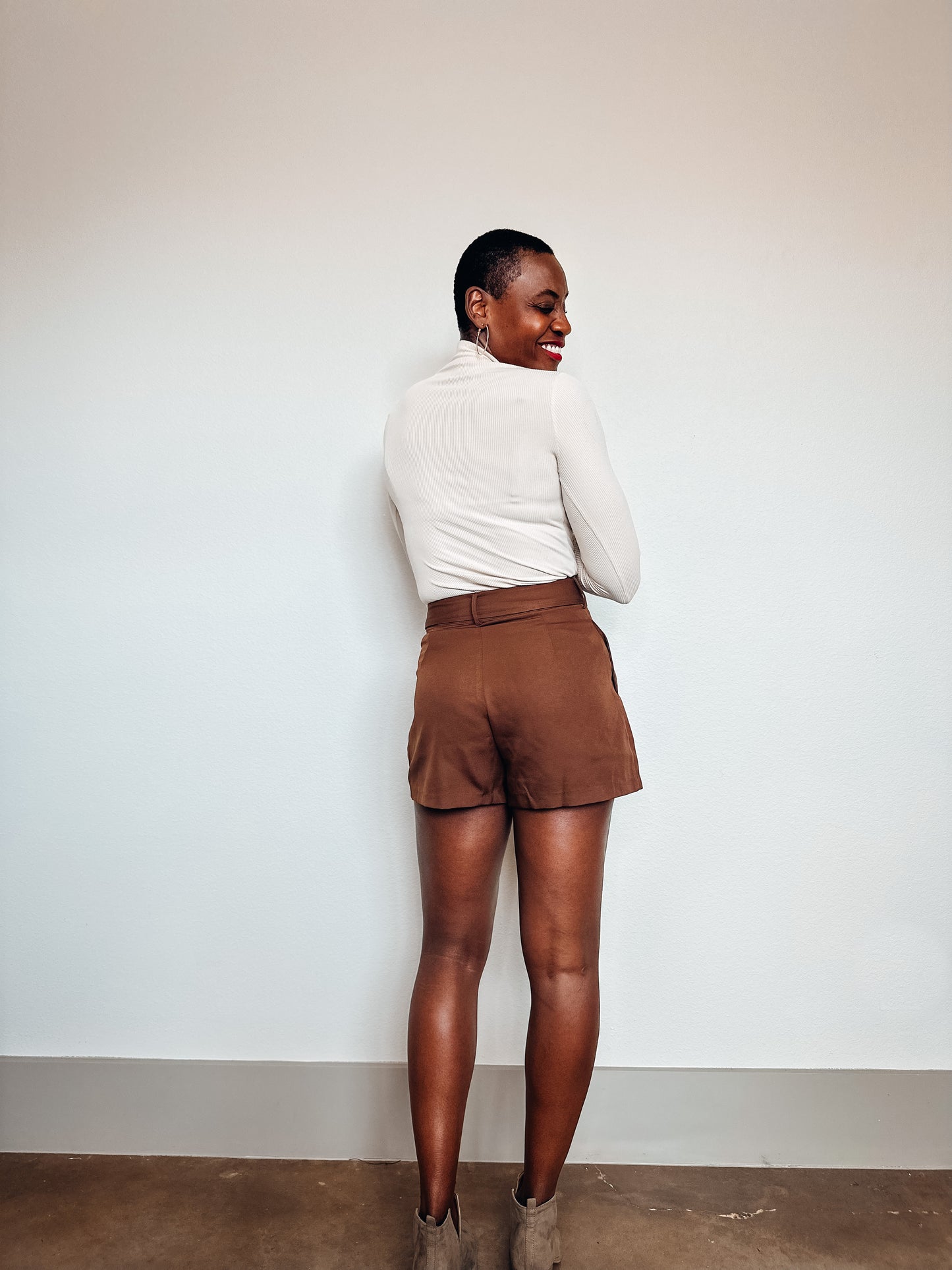 Cafe Mocha Belted Woven Shorts