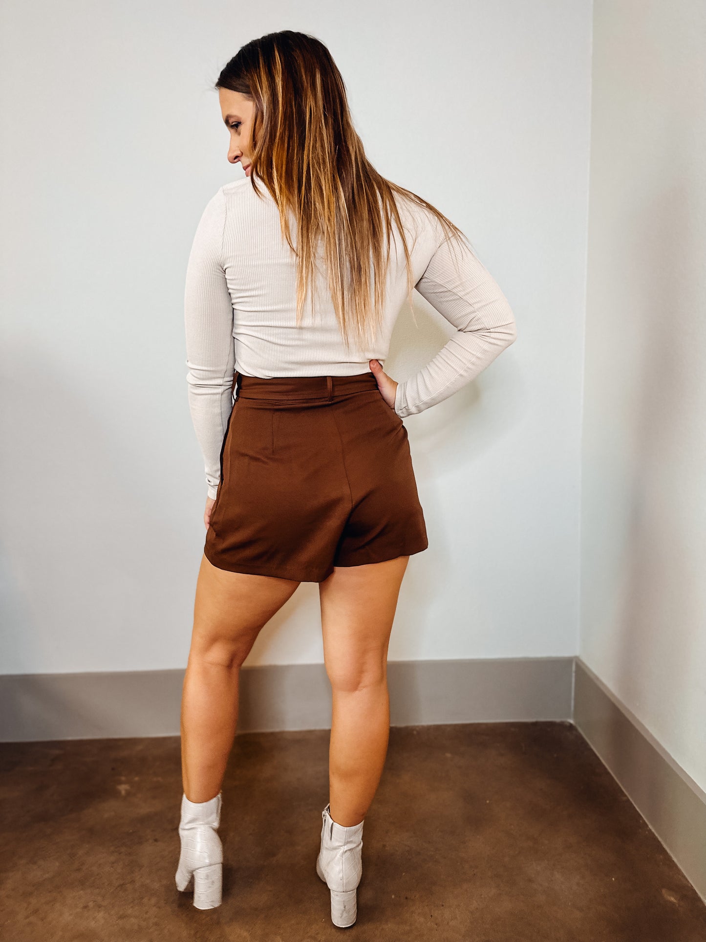 Cafe Mocha Belted Woven Shorts
