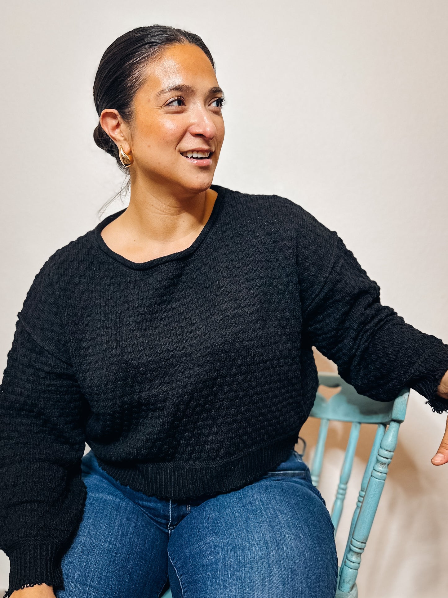 Raven Black Waffle Sweater