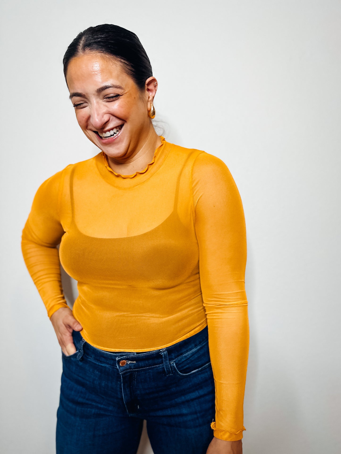 Marigold Mesh Cropped Long Sleeve Top