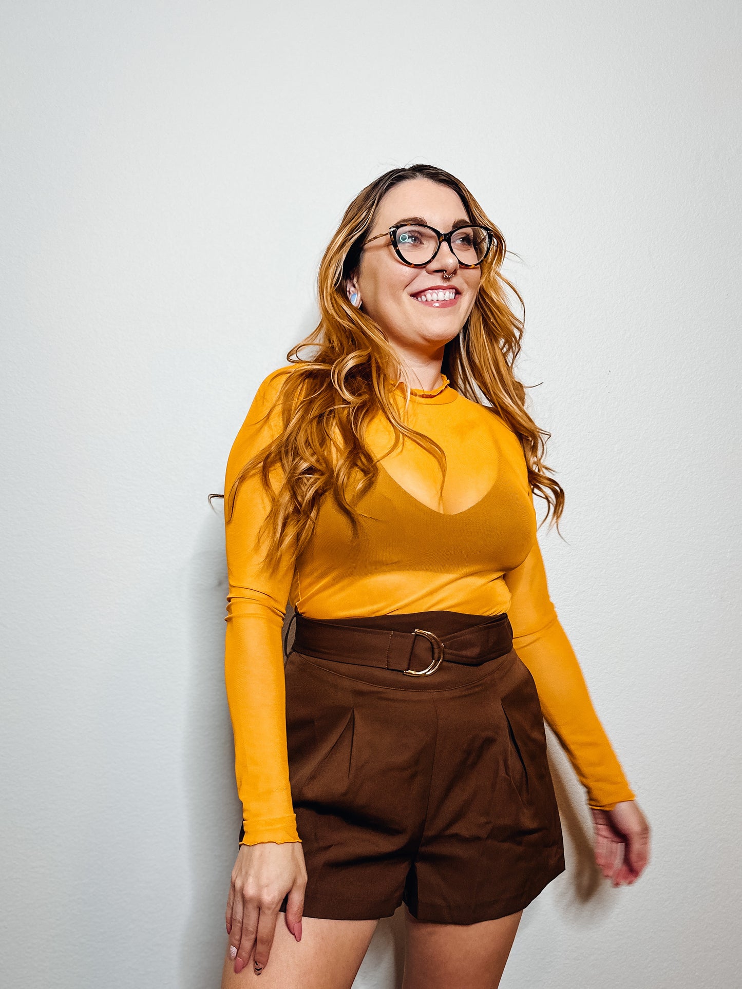 Marigold Mesh Cropped Long Sleeve Top