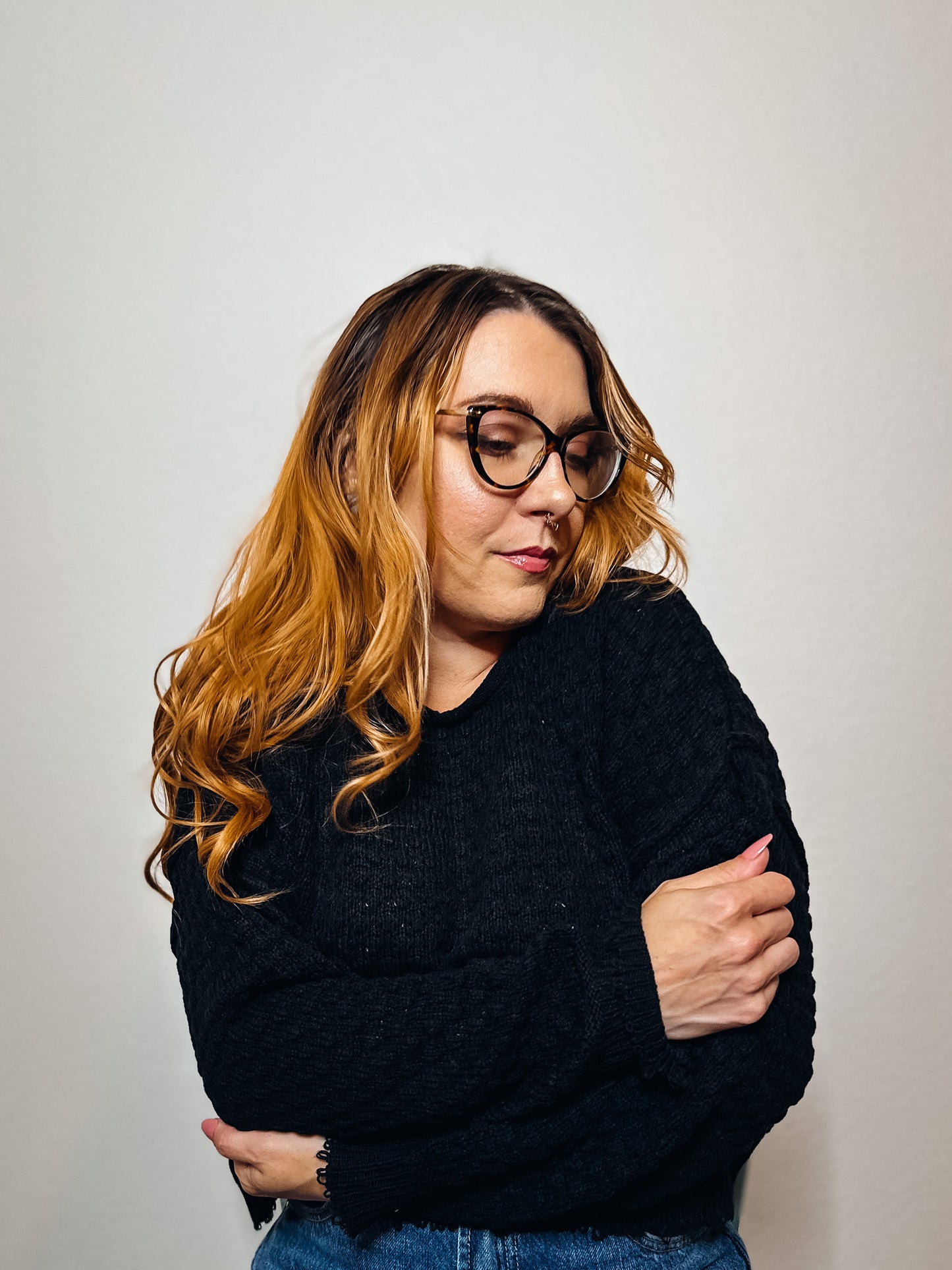 Raven Black Waffle Sweater