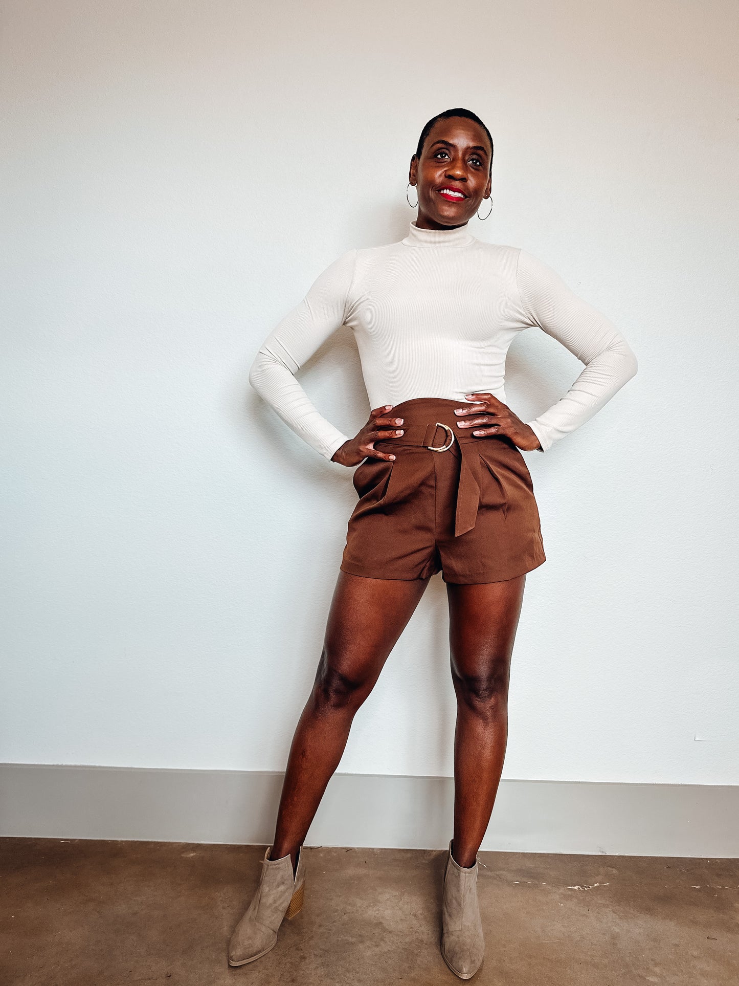 Cafe Mocha Belted Woven Shorts