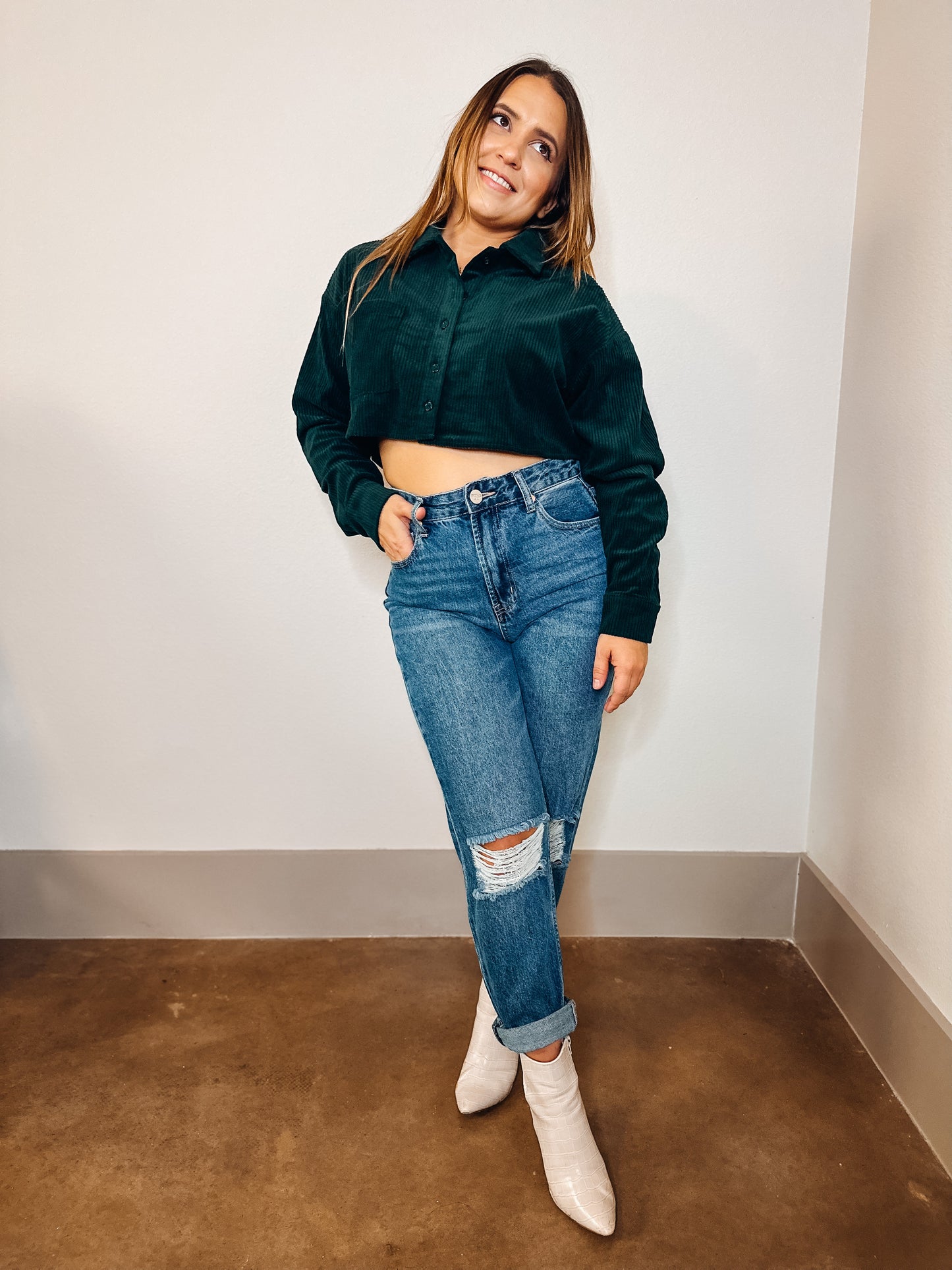 Forest Fern Corduroy Cropped Top