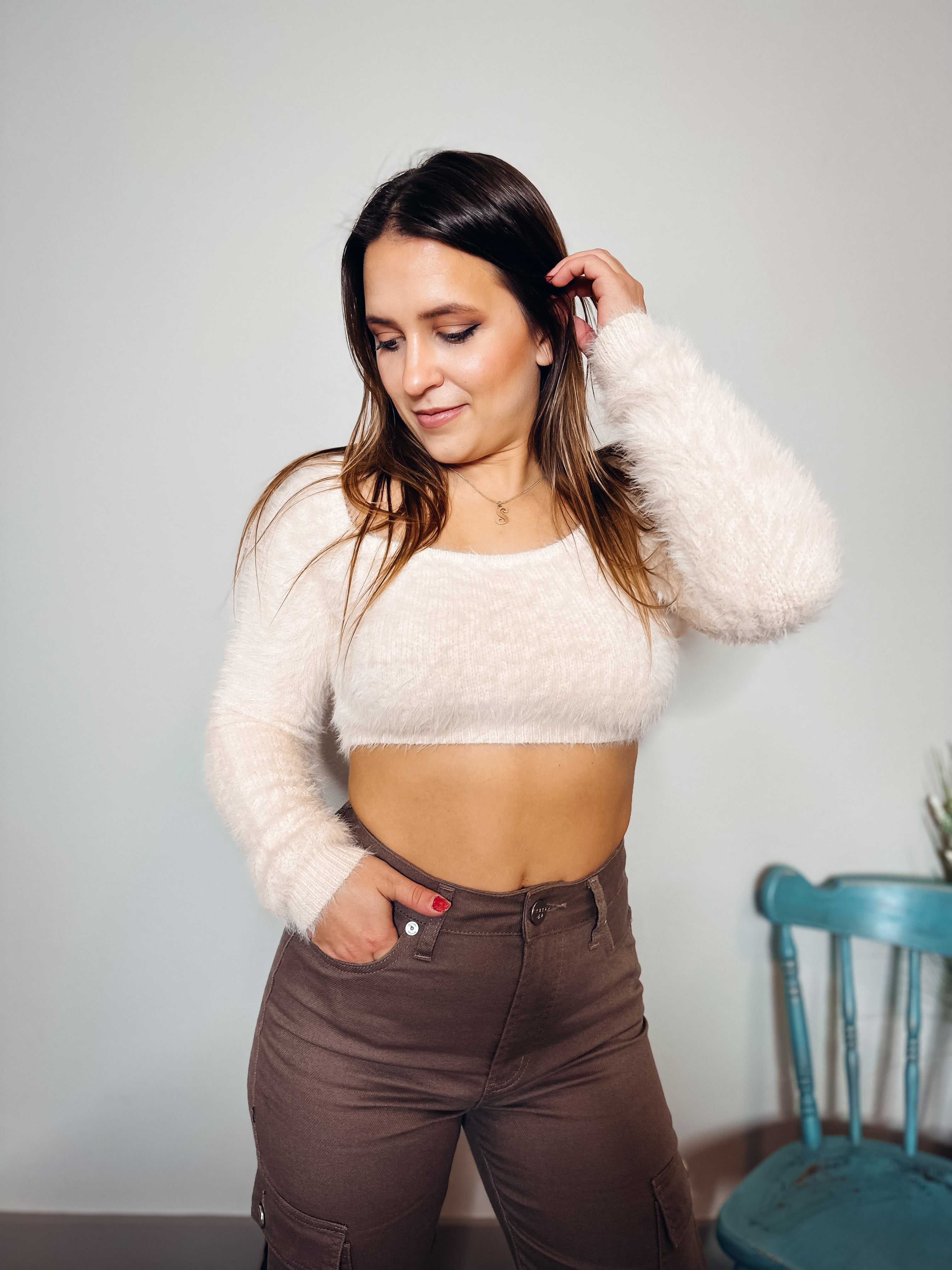 Fuzzy knit deals crop top