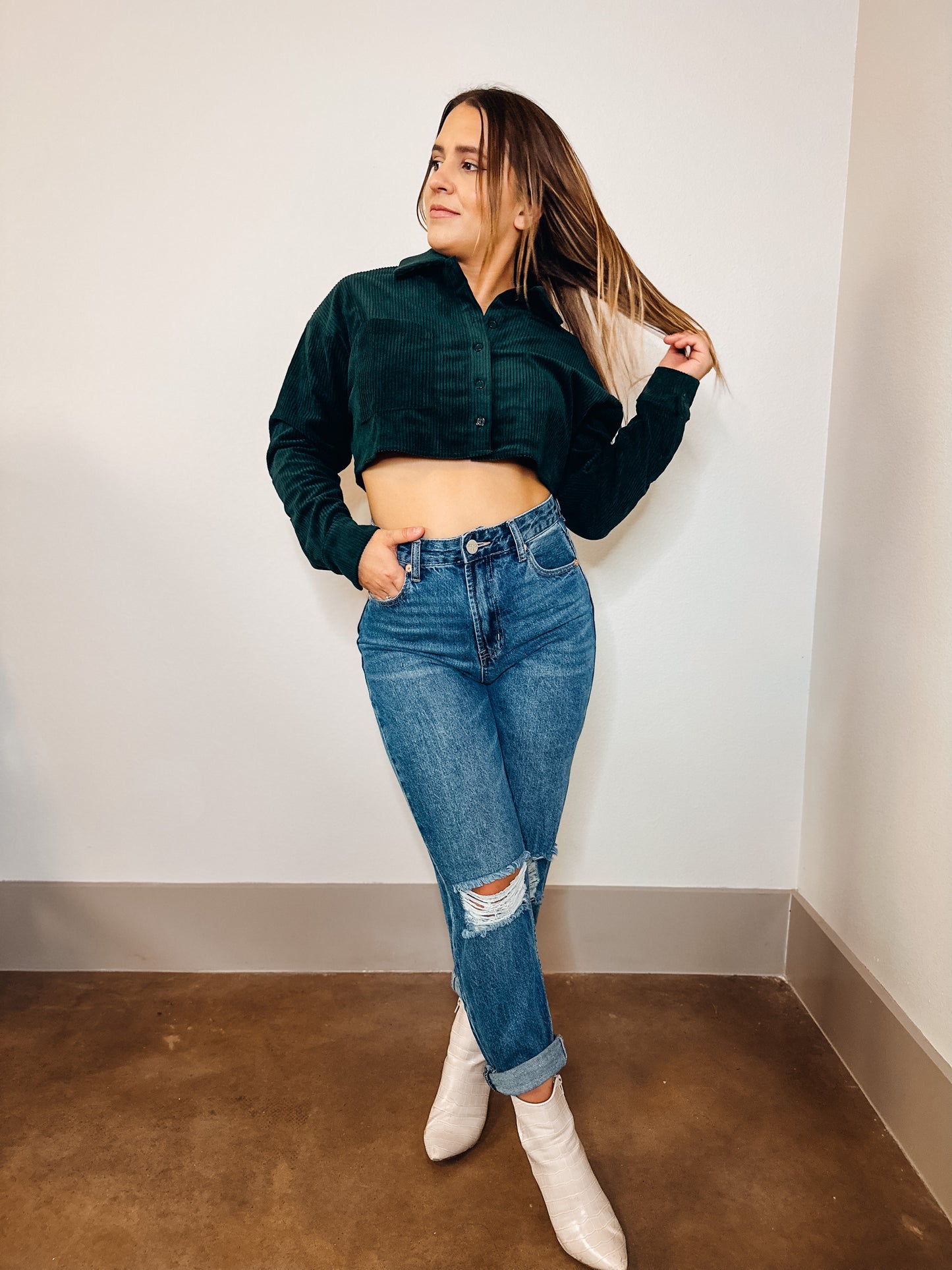 Forest Fern Corduroy Cropped Top