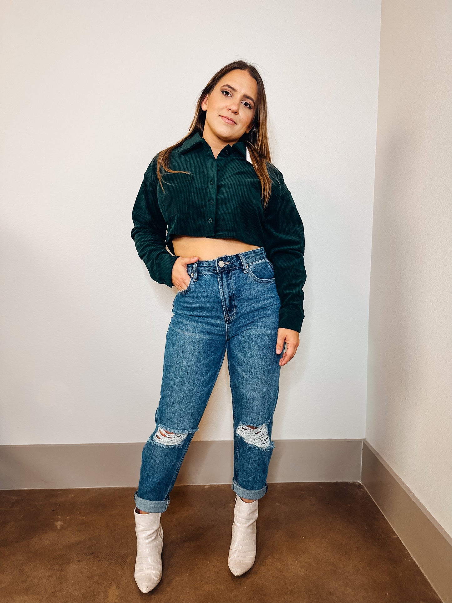 Forest Fern Corduroy Cropped Top